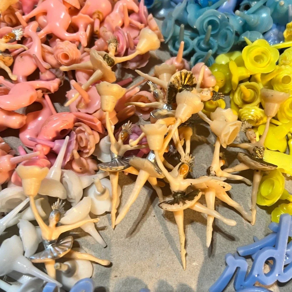 Vintage Mixed Lot Plastic Cake Toppers Numbers Ballerinas Flamingos Multi Color
